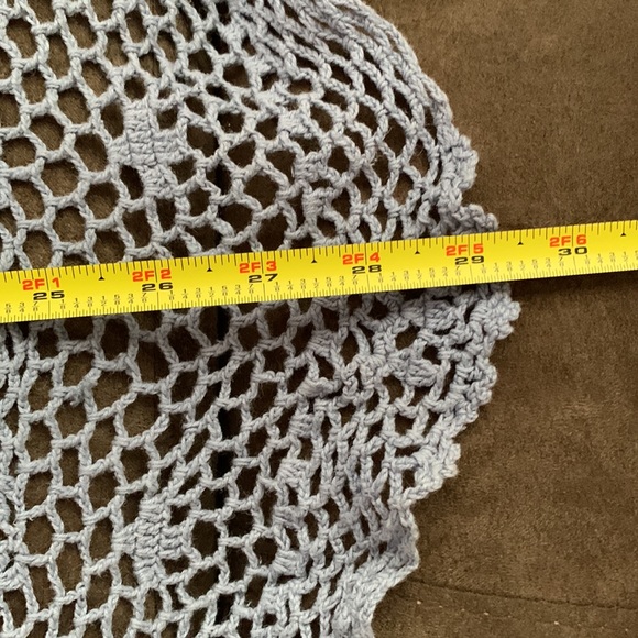 Handmade Slate Blue Square Pillow Cover and Vintage Crochet Dolly - Picture 5 of 5